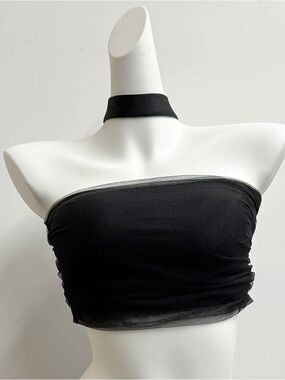 XXS Black Strapless Mesh Layered Tube Top